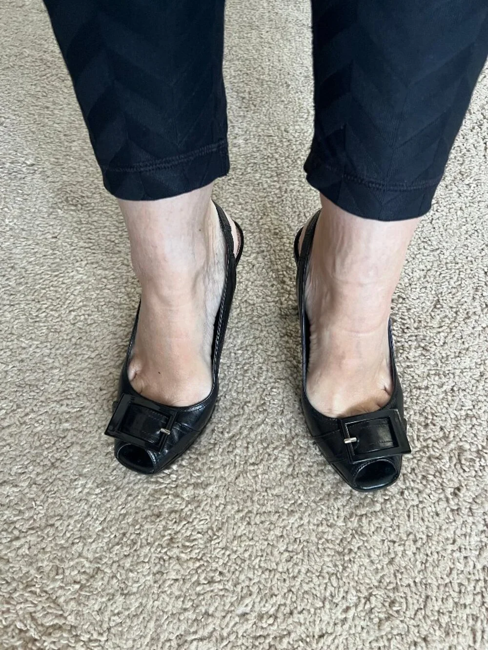 Alfani Black Slingback Peep-Toe Heels with Buckle